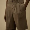 Katoenen gabardine korte broek met losse plooien