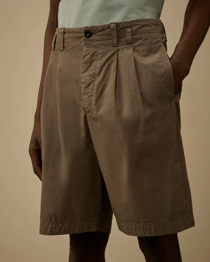 Katoenen gabardine korte broek met losse plooien