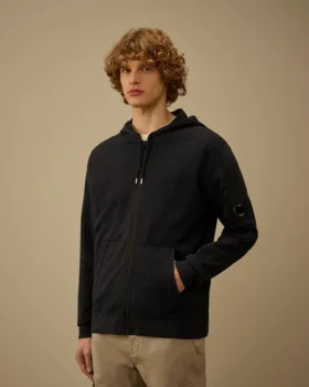 Licht fleece sweatshirt met capuchon, rits en Lens-detail