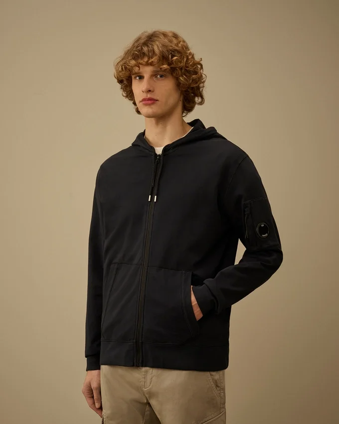 Licht fleece sweatshirt met capuchon, rits en Lens-detail