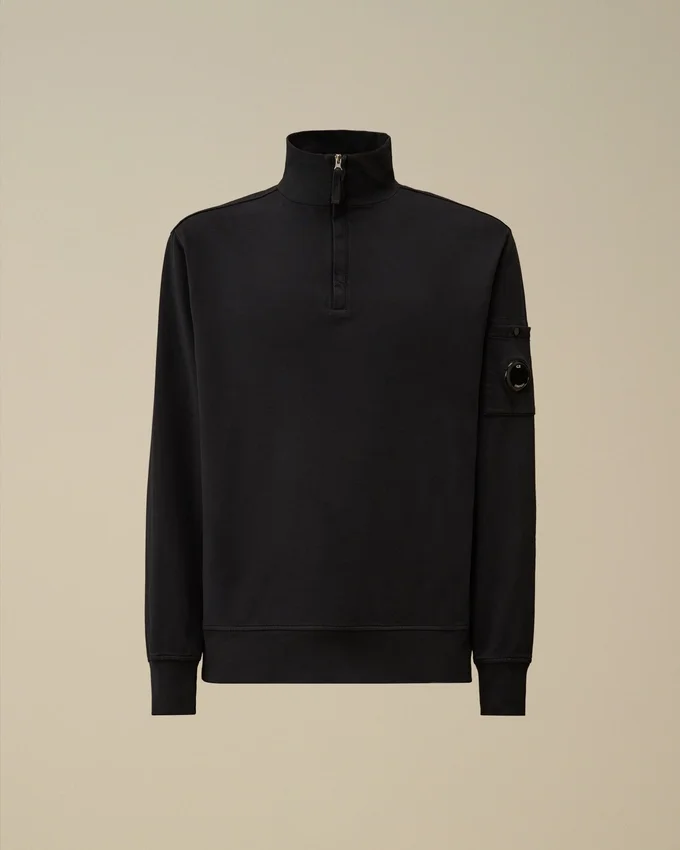 Licht fleece-sweatshirt met halve rits met Lens-print
