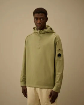 Licht fleece-sweatshirt met halve rits met Lens-print