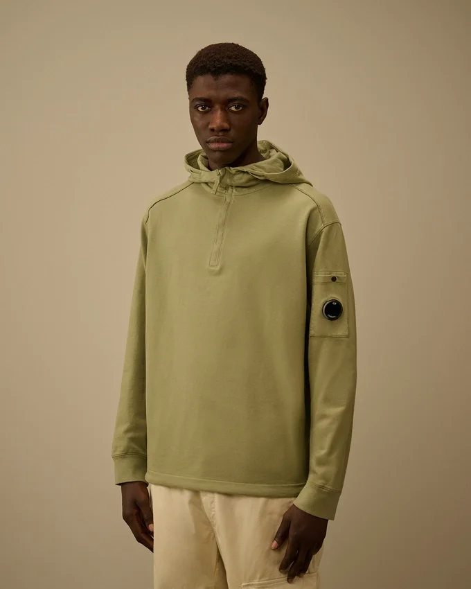 Licht fleece-sweatshirt met halve rits met Lens-print