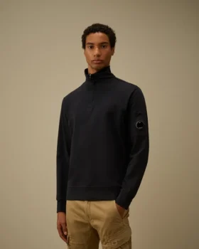 Licht fleece-sweatshirt met halve rits met Lens-print