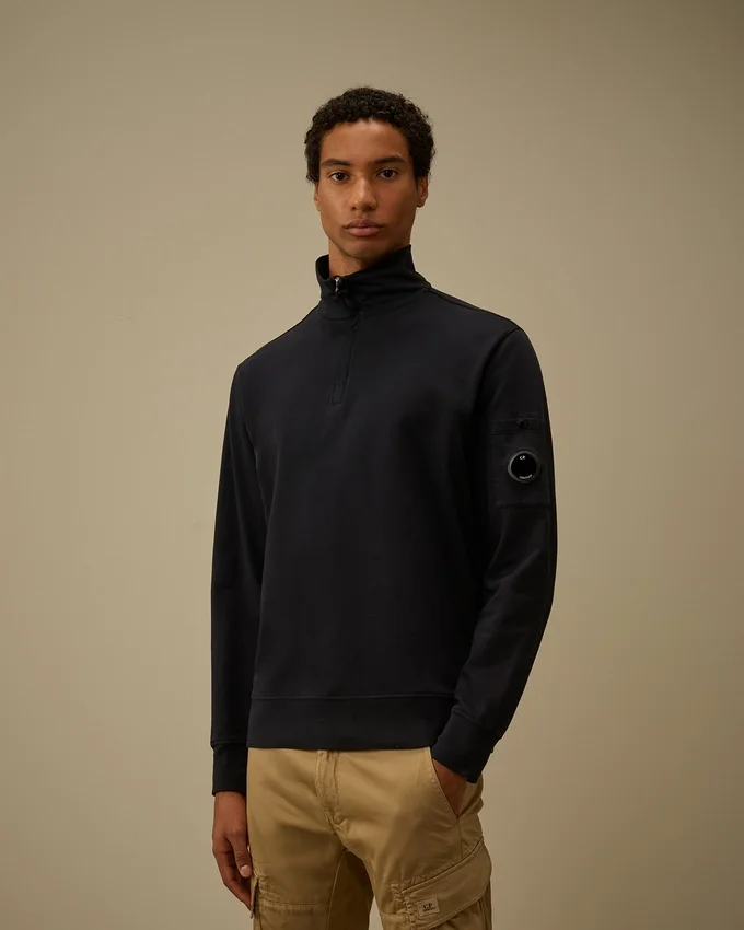 Licht fleece-sweatshirt met halve rits met Lens-print