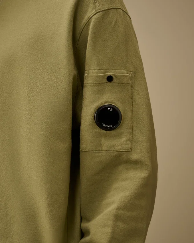 Licht fleece-sweatshirt met halve rits met Lens-print