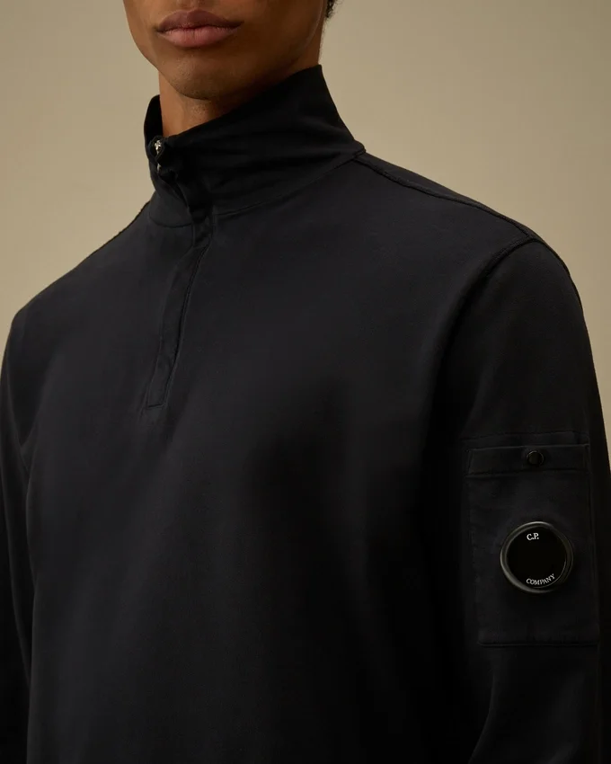 Licht fleece-sweatshirt met halve rits met Lens-print