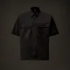 Metropolis Series gabardine overhemd met korte mouwen en knoopsluiting