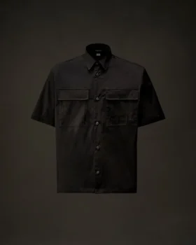 Metropolis Series gabardine overhemd met korte mouwen en knoopsluiting