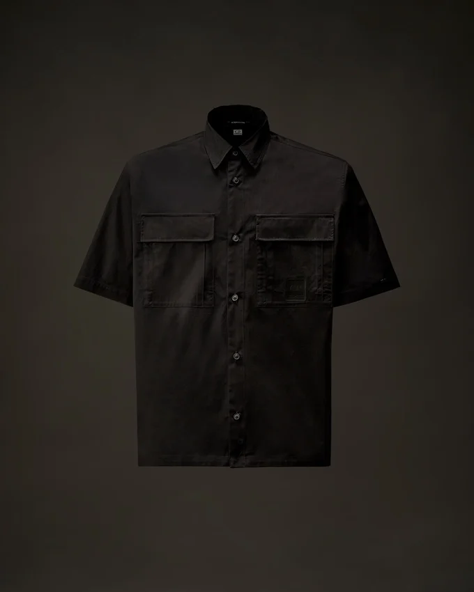 Metropolis Series gabardine overhemd met korte mouwen en knoopsluiting