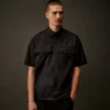 Metropolis Series gabardine overhemd met korte mouwen en knoopsluiting