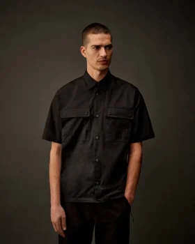 Metropolis Series gabardine overhemd met korte mouwen en knoopsluiting