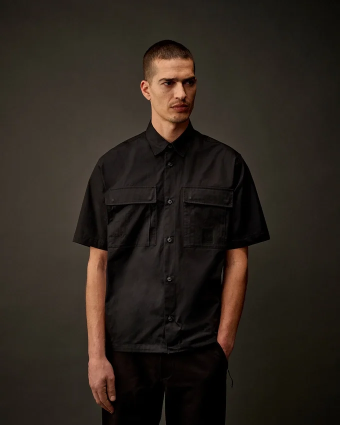 Metropolis Series gabardine overhemd met korte mouwen en knoopsluiting