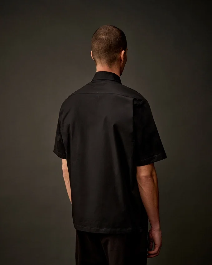 Metropolis Series gabardine overhemd met korte mouwen en knoopsluiting