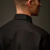 Metropolis Series gabardine overhemd met korte mouwen en knoopsluiting