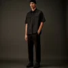 Metropolis Series gabardine overhemd met korte mouwen en knoopsluiting