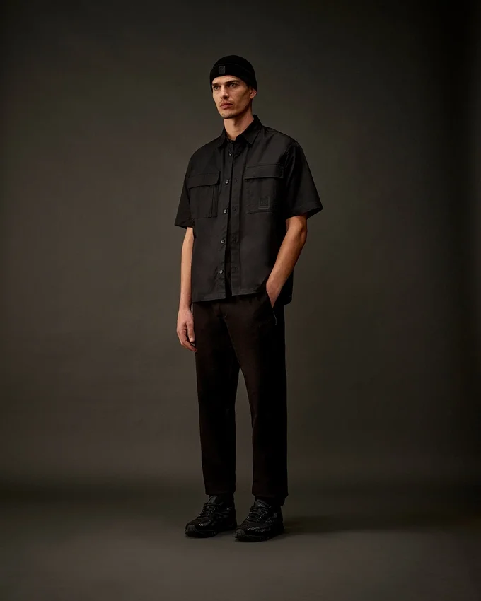 Metropolis Series gabardine overhemd met korte mouwen en knoopsluiting