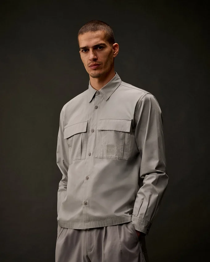 Metropolis Series gabardine overhemd met lange mouwen en knoopsluiting