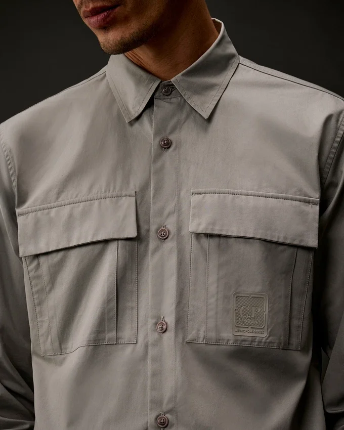 Metropolis Series gabardine overhemd met lange mouwen en knoopsluiting