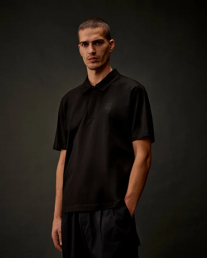 Metropolis Series gemerceriseerde jersey polo met korte mouwen en halve rits