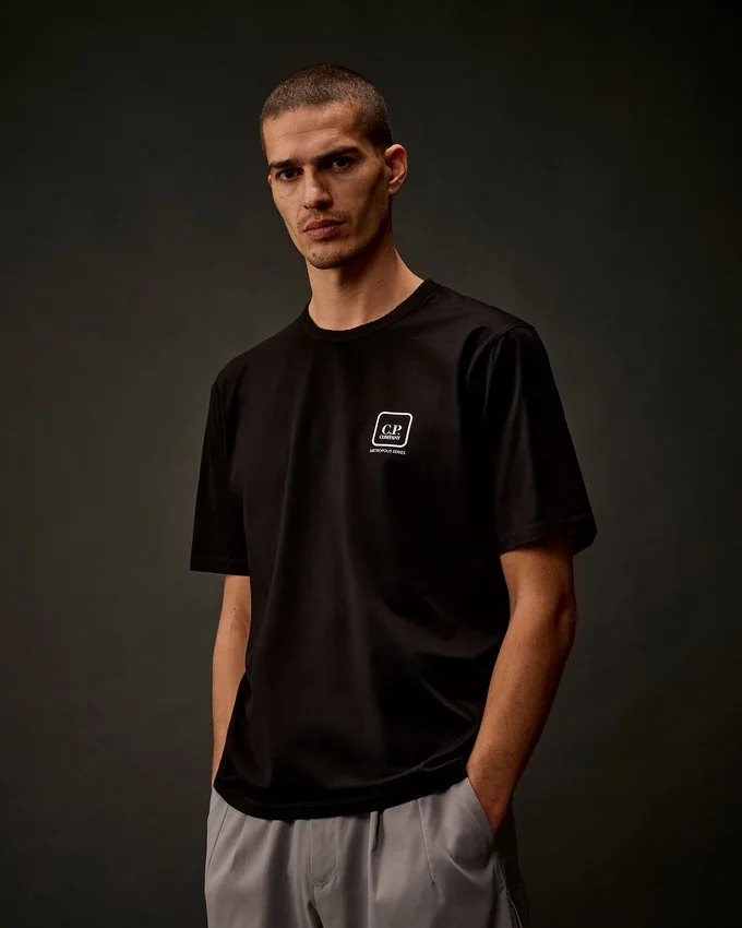 Metropolis Series T-shirt met korte mouwen van gemerceriseerd jersey en bedrukt embleem
