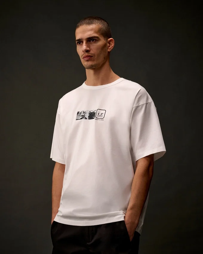 Metropolis Series T-shirt met korte mouwen van gemerceriseerd jersey en borduursel op de rug