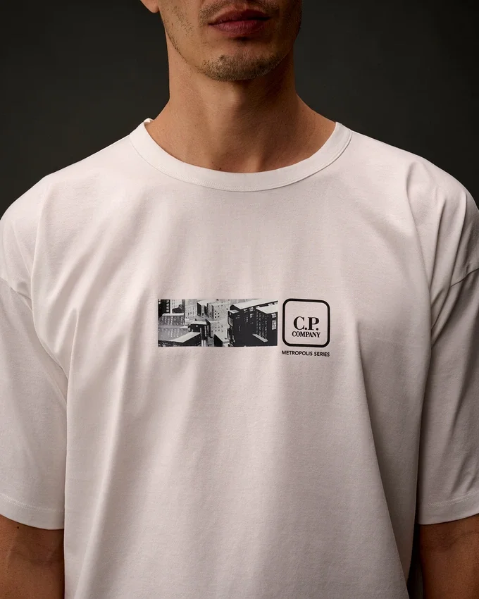 Metropolis Series T-shirt met korte mouwen van gemerceriseerd jersey en borduursel op de rug