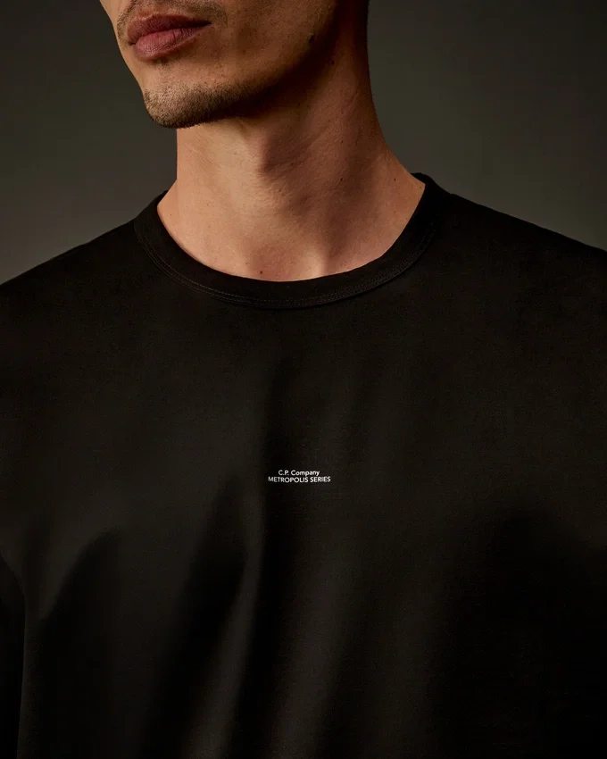 Metropolis Series T-shirt met korte mouwen van gemerceriseerd jersey en logo op de borst