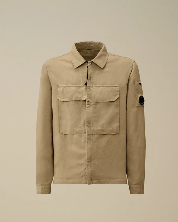 Overshirt met ritssluiting van katoen/linnen met Lens-print