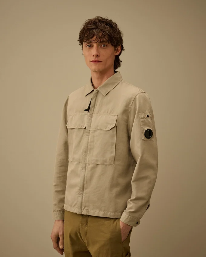 Overshirt met ritssluiting van katoen/linnen met Lens-print