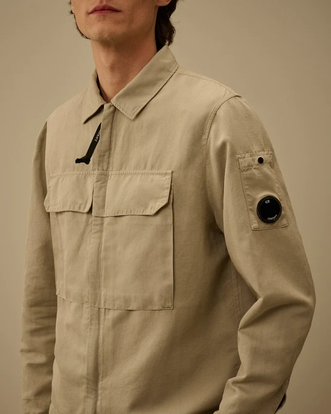 Overshirt met ritssluiting van katoen/linnen met Lens-print