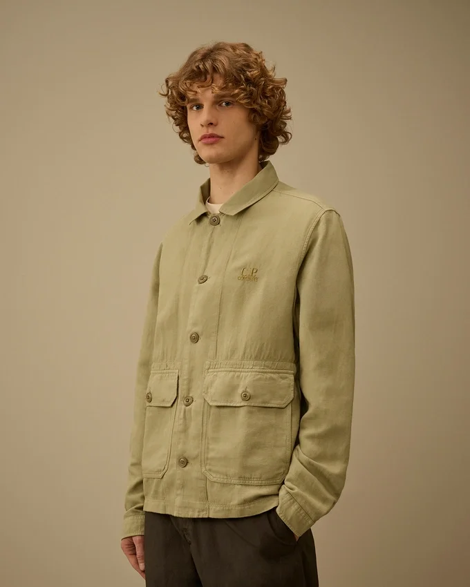 Overshirt van gebroken twill met knopen