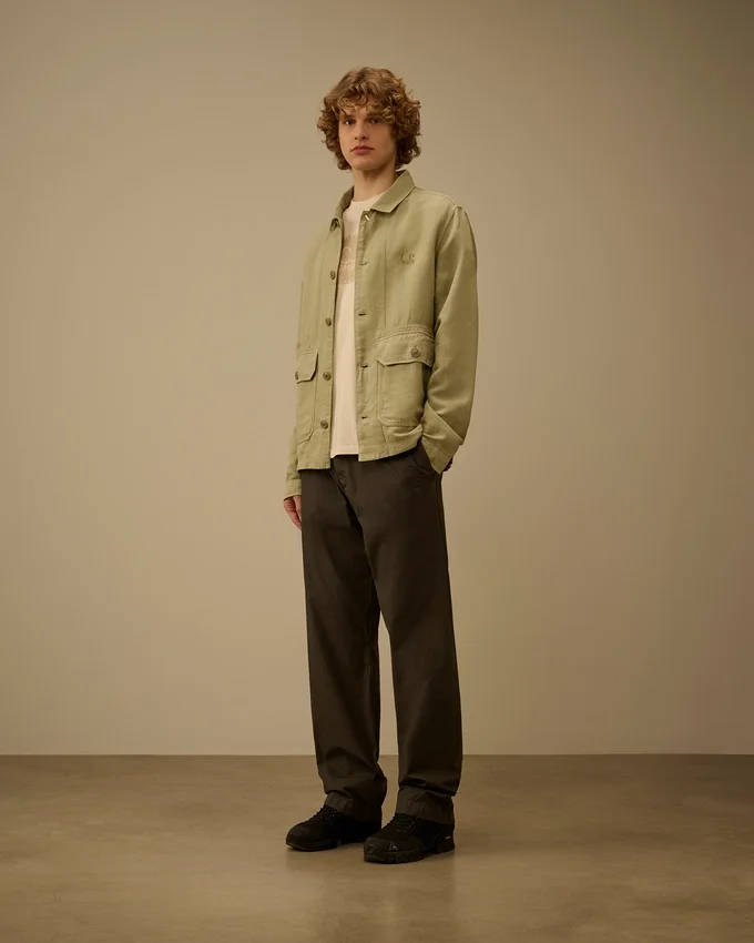 Overshirt van gebroken twill met knopen