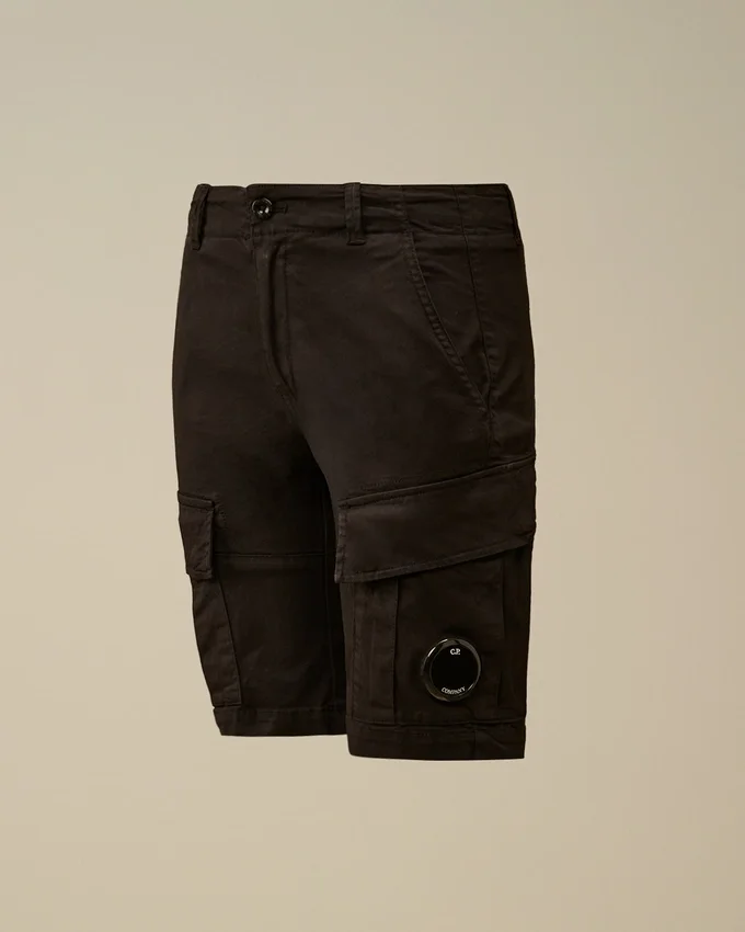 U16 stretch gabardine cargo-lens shorts