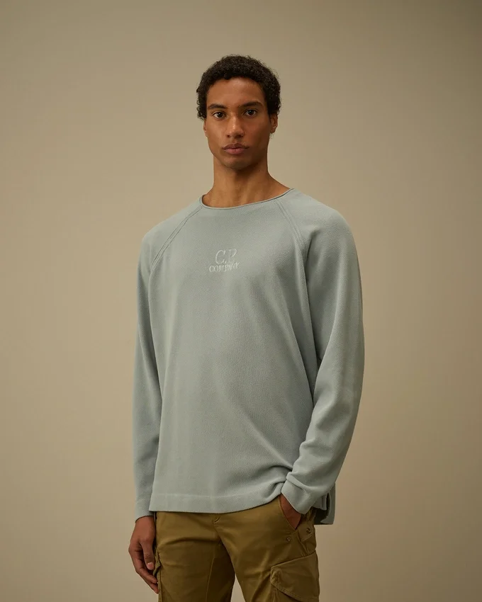 Zwaar piqué, pigmentgeverfd sweatshirt met opstaande kraag