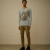 Zwaar piqué, pigmentgeverfd sweatshirt met opstaande kraag